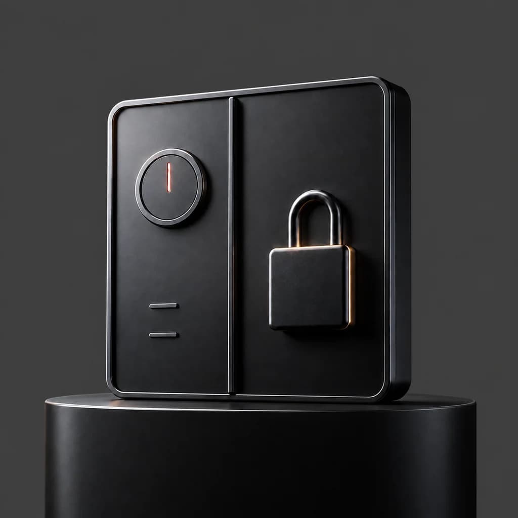 A two-part enclosure with a keyed isolator and a closed padlock on its door
