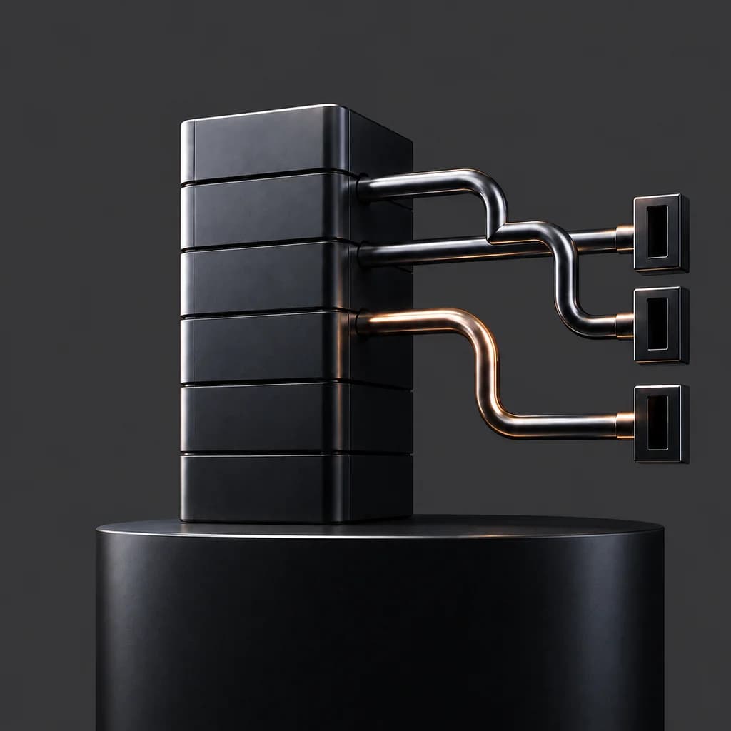 A stack of units with routed runs leaving it, each ending in its own port